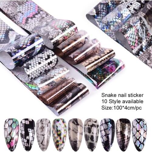 Snake Skin Nail Foil Transfer Stikcers Decals Laser Starry Sky Foils Paper Nail Art Sliders Tips Manicure Decorations4*100cm