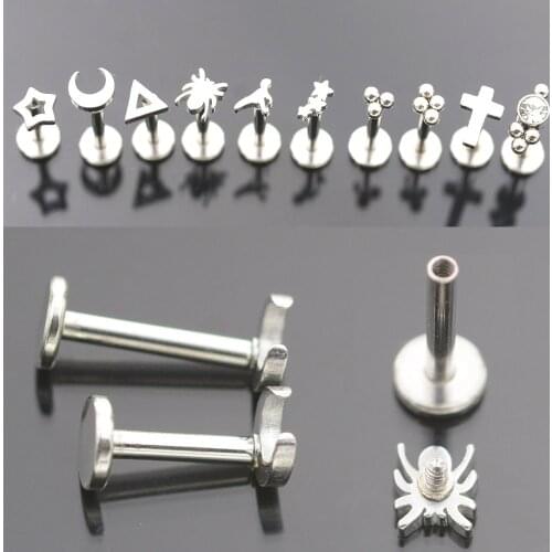 2Pc 1.2x6/8mm Bar Star Moon Cross Spider Nose Ring Stud Ball Labret Lip Tragus Piercing Helix Earrings Nose Piercing Ear Jewelry