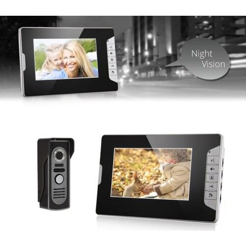 7" Color LCD Video Door Phone Wired Video Intercom 1 Monitor 2 Cameras