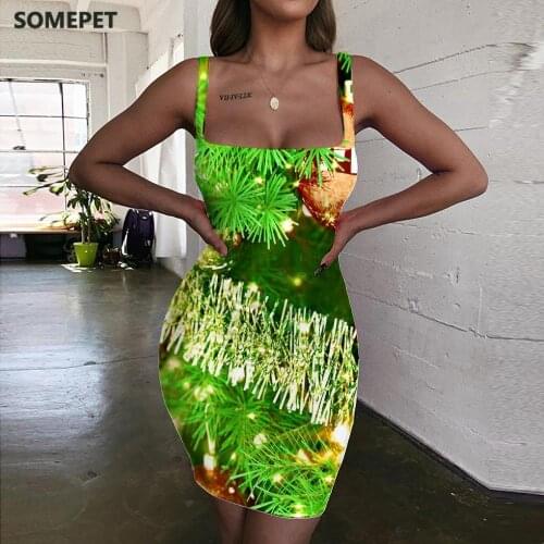 SOMEPET Christmas Dresses Women Decorate Vestido Sexy Party Halter Sleeveless Womens Clothing Party Vintage Korean Style Fashion
