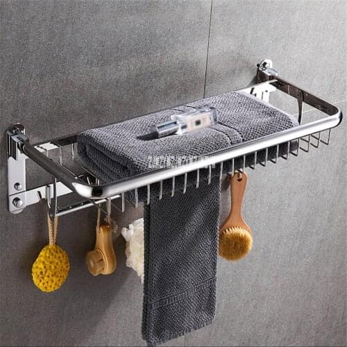 822 Polish Process Bathroom Glass Shelf 304 Stainless Steel Bathroom Towel Rack Folding No Punching Bathroom Pendant