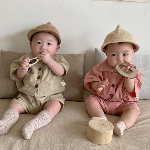 Loose Infant Baby Boys Girls Short Sleeve Pure Color T-shirt + Shorts Suit Clothing Summer Kids Boys Girl Suit Clothes Sets