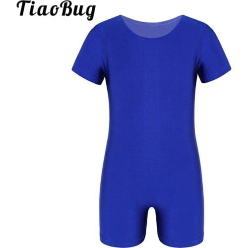 TiaoBug Unisex Kids Short Sleeve Solid Color Stretchy Ballet Gymnastics Leotard Dance Costume Children Boys Girls Gym Unitards