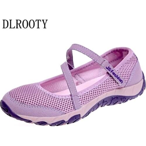 Women Flat Casual Shoes Summer Fashion Outdoor Breathable Couple Hook & Loop Platform Mesh Round Toe Walk