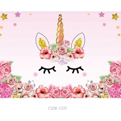SHUOZHIKE Vinyl Unicorn Head Photography Backdrop Rainbow Birthday Newborn Banner Flower Party Studio Background 210519-08
