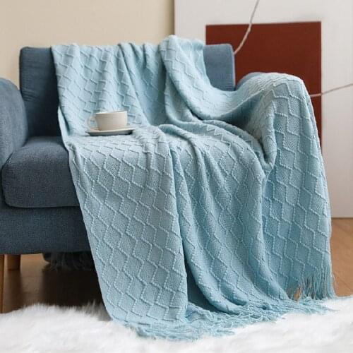 Nordic Tassel Knitted Blanket Wave Pattern Blanket Sofa Throw Blanket Bedspread Yellow Blue Pink Decorative Blankets