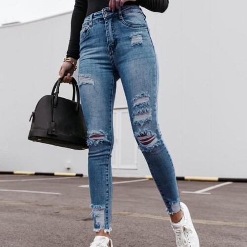 High Quality Women Slim Slimming Denim Trousers With Ripped Holes 2021 Summer Clothing For Women Jeans Lady Cowboy Pencil Pants