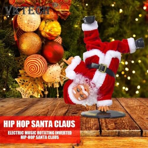 Funny Christmas Electric Music Rotating Inverted Hip-Hop Dance Santa Claus Doll Toy Christmas for Kids Holiday Gift Ornament