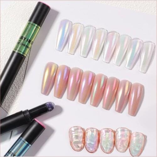 Mirror Effect Aurora Nail Dip Powder Nail Polish Pen Chrome Pigment Phosphor Neon Beautilux Glow Figures Glitter Nail Polish
