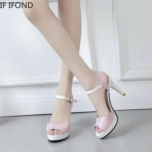 IF IFOND 2021 Summer High 9cm Heels Women Sandals Open Toe Ankle Strap Pumps Sweet Crystal Bling Elegant Ladies Party Shoes