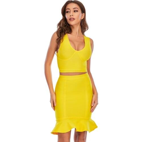 Women Bandage Set Suits Sexy 2 Piece Sets Sleeveless Party Club Elegant Summer Crop Top And Skirt Set Suits