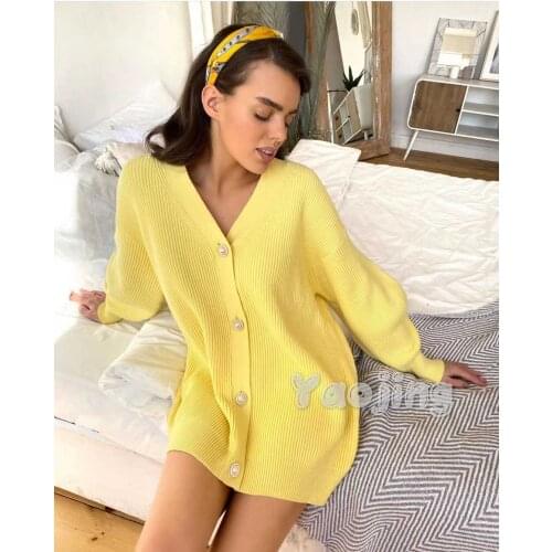 Jumper Sale Solid 2020 New Knitted Cardigan Western Sweater V-neck Single-breasted Loose Fall/winter Women Computer Long Casual