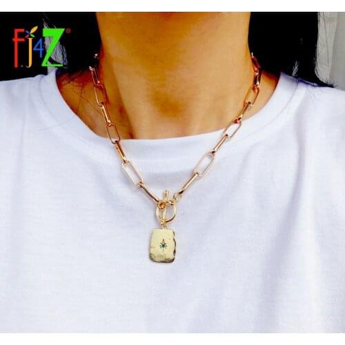 F.J4Z Hot Toggle Clasp Coin Pendant Necklaces for Women Circle Vintage Necklace for Women Minimalist Collar Necklace Dropship