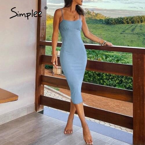 Simplee Summer fashion party dress 2021 new Sexy spaghetti strap sleeveless long dress Elegant chest wrinkle solid tight dresses