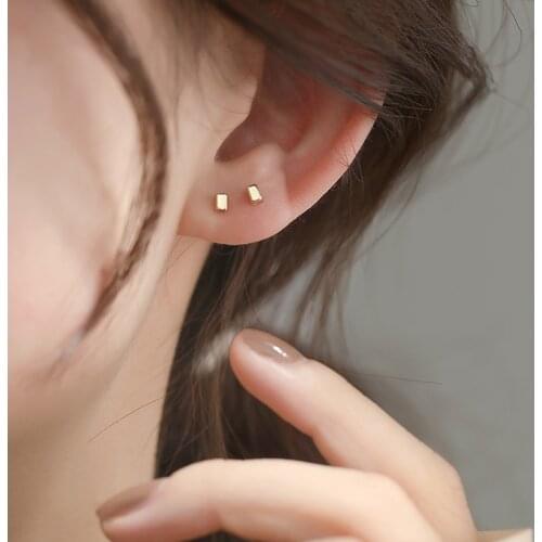 New Mini Gold Square earrings with S925 Sterling Silver studs and simple mini geometric earrings