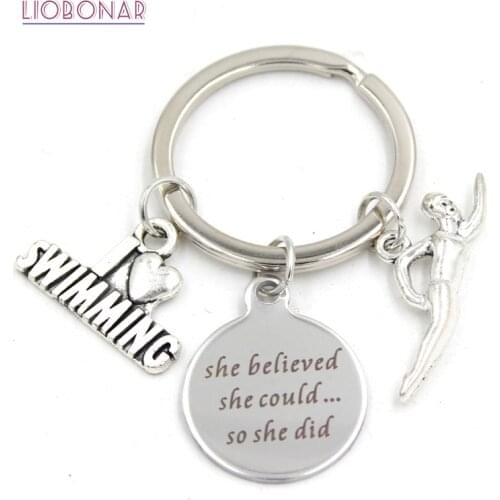 1PC New Arrival Stainless Steel Key Ring Sport I Love Swimming Keychain Keyring Swimmers Gifts for Men Women