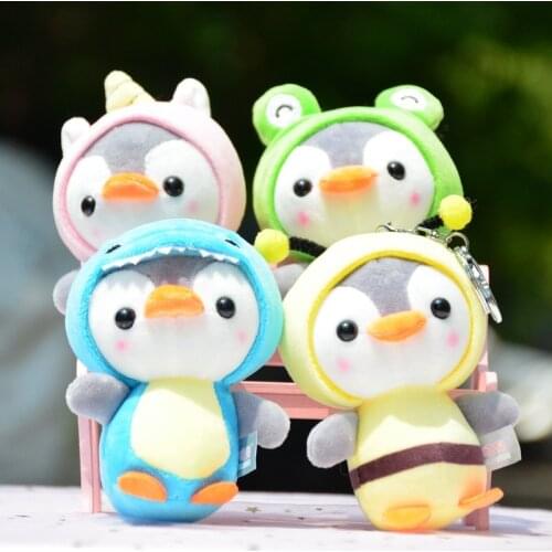 13cm Favorite Penguin Transform Bee Dinosaur Frog Soft Pendant Plush Keychain Doll Toy