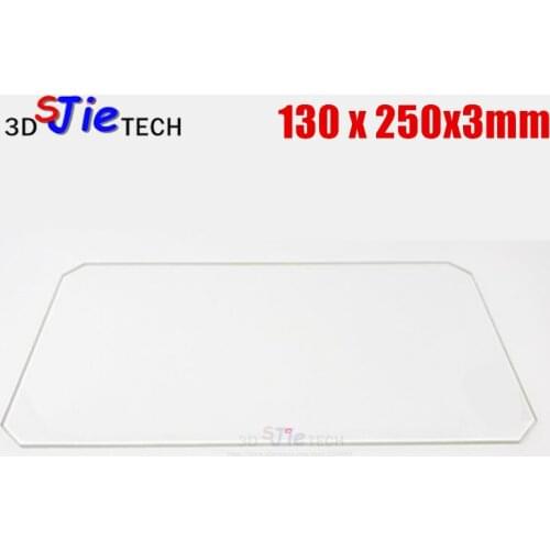 130x250x3mm Borosilicate Glass Plate w/ corner cut for MP Mini Select Extended Bed 3D printer parts