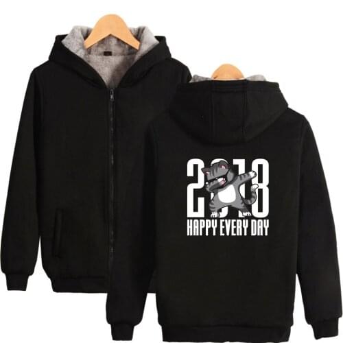2018 Happy Every Day Funny Animal Warm Thick Hoodies Sweatshirts Women/Men Zipper Hoodies Men Anime Fluff Clothes