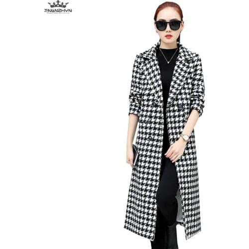 2019 Popular Plaid Woolen Coat Parka Female Long Thick Wool Coat Winter Plus size Warm Woolen Jackets Women Coat Casual Jackets
