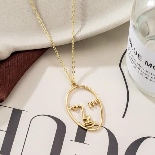 2021 Fashion Girls Abstract Human Face Chocker Necklace For Women Punk Gold Unique Design Elegant Hollow Out Necklaces Jewelry