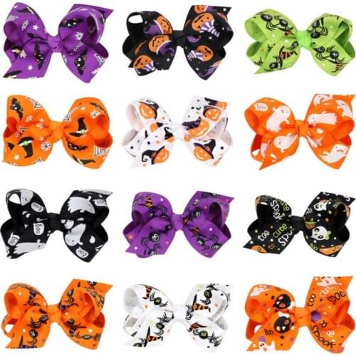 28pcs/set Gothic Pumpkin Spider Halloween Hair Bows with Clips Festival Girls Cosply Costume Hairpins Hair Accessories