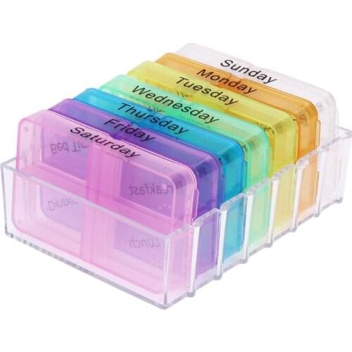 28 Cells Weekly Medicine Health Storage Pill Box Dispenser Medicine Organizer with Printed Braille