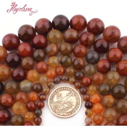 8,10,12mm Smooth Round Ball Smooth Cracked Agates Stone Beads for DIY Accessories Women Men Necklace Bracelet Jewelry Making 15"