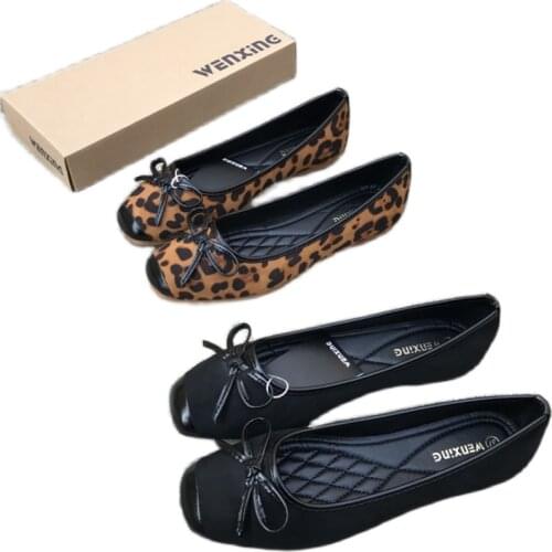 Cheetah Print Shoes Women Leopard Flock Ballet Flats Bowtie Ballerinas Slip On Loafers Ladies Comfortable Moccasins Female Shoes
