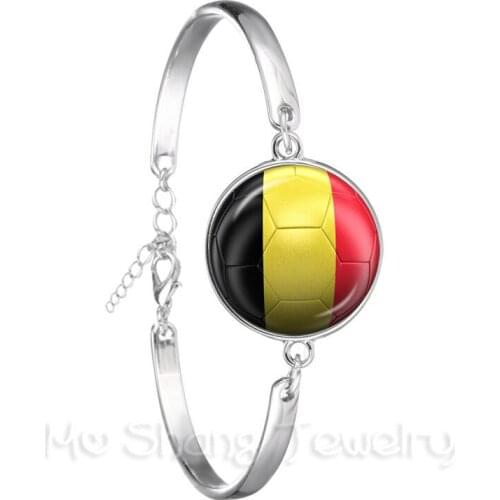 Belgium,Brazil,Mexico,Morocco,Peru,Croatia,Korea,Costa Rica Football National Flag Logo 20mm Glass Dome Leather Bracelet