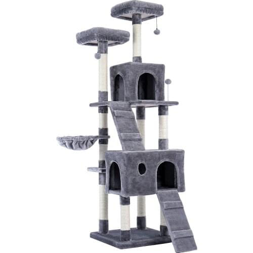 Free Shipping 180CM Multi-Level Cat Tree with Cozy Perches Stable Cat Climbing Frame Cat Scratch Board Toys For Cats Gray&Beige