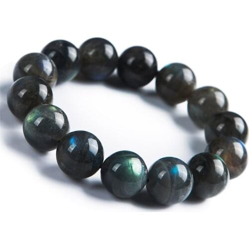 15mm Natural Labradorite Bracelet For Women Lady Men Blue Light Moonstone Stretch Crystal Round Beads Strands Jewelry AAAAA