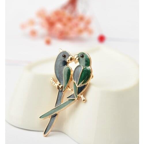 MZC Classic Dark Blue Bouble Bird Brooch Cute Animal Brooches For Womens Party Jewelry Love Brosch Bijoux Femme Bijuterias