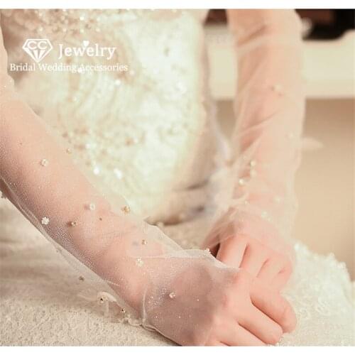 CC Gloves for Women Wedding Accessories Engagement Jewelry Bridal Dress Translucent Gauze Luvas High Quality Costume Prom QS91