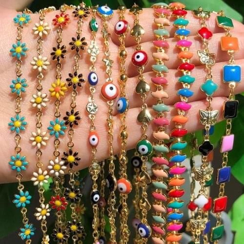 1m/lot Flower Devils Eyes Beads Gold Color Stainless Steel Chain for Jewelry Making DIY Handmade Necklaces Ankles Accessories