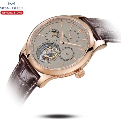 Seagull Mens Watch Multifunction Belt Manual Tourbillon Mechanical Mens Watch Luxury Waterproof Moon Phase Watch watch for men
