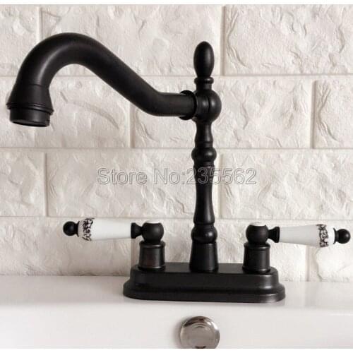 Black Oil Rubbed Brass Double Handle 4" Centerset 2 Holes Kitchen Bathroom Faucet Basin Sink Mixer Tap Lhg078