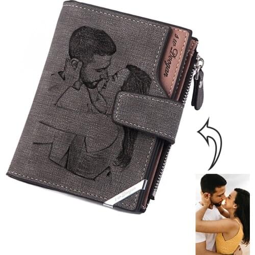 Design Retro High Capacity Purse with Zipper Coin Pocket Custom Personalized Photo Wallets Men Short Wallet Gift for Men Husband
