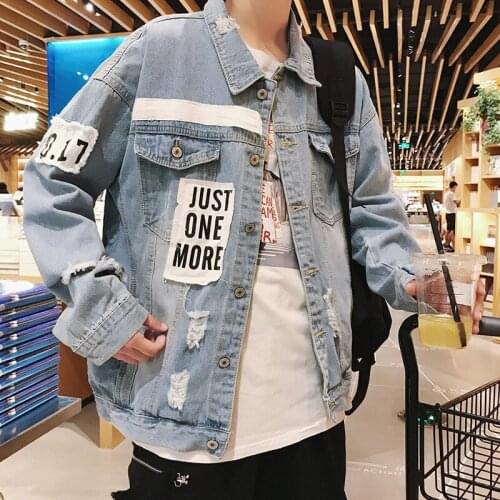 Pop New Spring Autumn Mens Denim Jacket Mens Trendy Vogue Bomber Ripped Denim Jacket Male Cowboy Hole Jeans jackets Coat 3XL