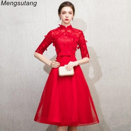 Robe de soiree Elegant Burgundy A-Line half sellve Formal Evening Dress with Lace Embroidered Bow Banquet Party Prom Dresses