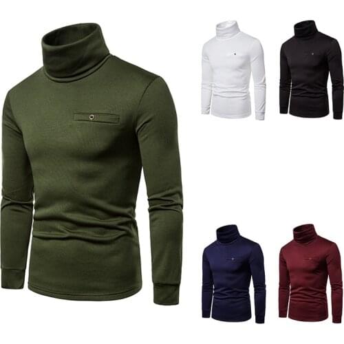 High neck long sleeve T-shirt for men Solid colour slim elastic thin pullover men Spring and men Autumn high neck bottom shirt