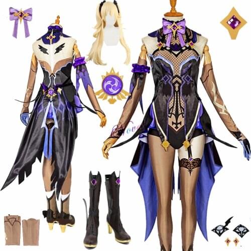 Game Genshin Impact Fischl Cosplay Costume Uniform Anime Wig Shoes Sexy Halloween Party Dress Outfit For Women Girls