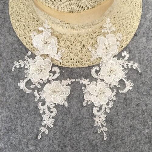 Polyester 3D Flower Lace Collar Embroidery ABS pearl Lace Trimming For Sewing DIY Venise Lace Fabric Sequins Applique Accessory