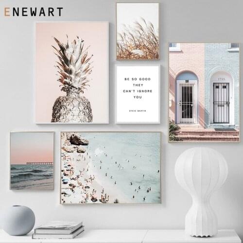 Summer Travel Canvas Painting Picture Scandinavian Ocean Beach Poster Pineapple Wild Weed Wall Art Print Modern Home Decor