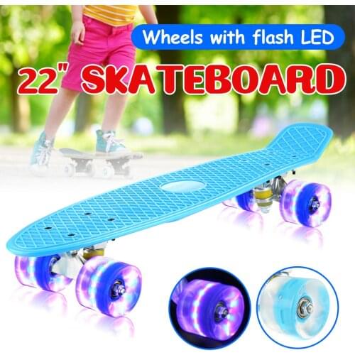 22in Retro Four-wheel Skate Board Flashing Light Mini Skateboard Plastic Longboard For Girl Boy Fishboard Street Outdoor Sports