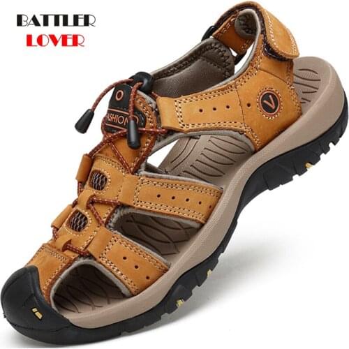 Male Shoes Genuine Leather Men Sandals Summer Men Shoes Beach Fashion Outdoor Casual Non-slip Sneakers Hiking Footwear Size 46