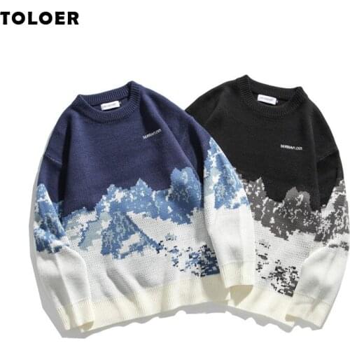 Men Sweaters 2021 Autumn Winter Harajuku Women Sweater Snow Mountain Casual Couple Fashion Wear Mens Pullover Thick Fit Knitted