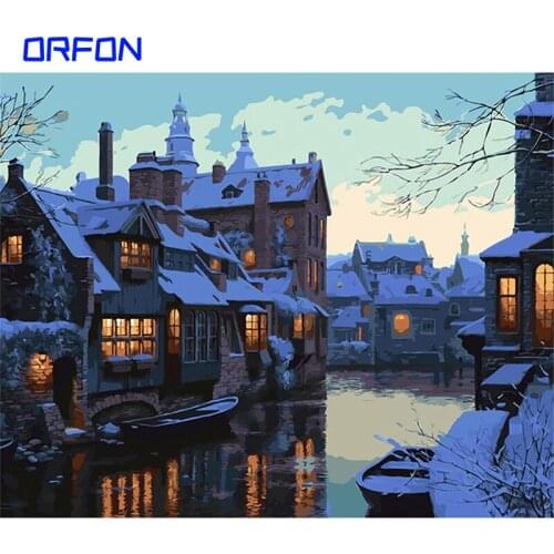 ORFON DIY Pictures By Number Winter House Kits Home Decor Painting By Numbers Snow Drawing On Canvas HandPainted Art Gift
