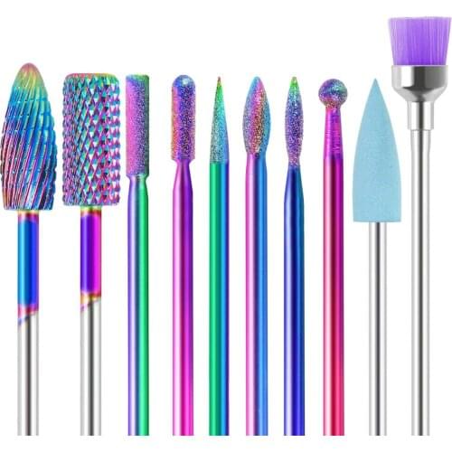 10 in 1 Nail Drill Bits Sets Electric Nail Drill Kit 3/32" Tungsten Carbide Nail Files Manicure Pedicure Set Home Salon Use