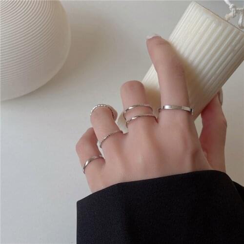 5Pcs Punk Metal Geometry Circular Punk Rings Set Opening Index Finger Accessories Buckle Joint Tail Ring for Women Jewelry Gifts